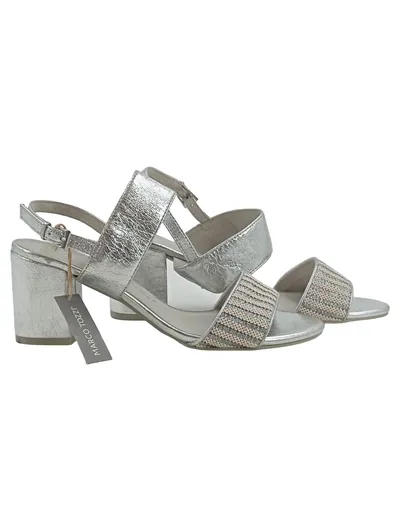 Marco Tozzi Damen Riemchensandalette Silber Gr. 38 Elegant Glitzer Schnalle