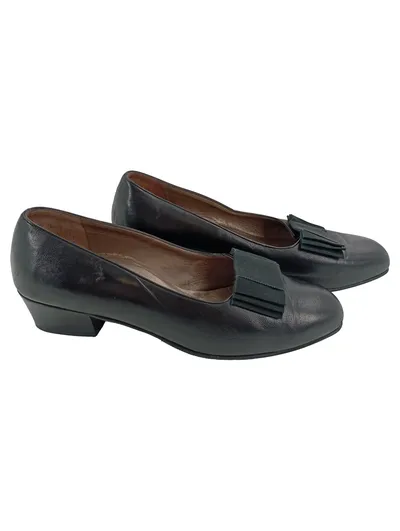 Bally Damen Pumps Leder Schwarz Schleife Gr. 38,5 Klassisch Elegant
