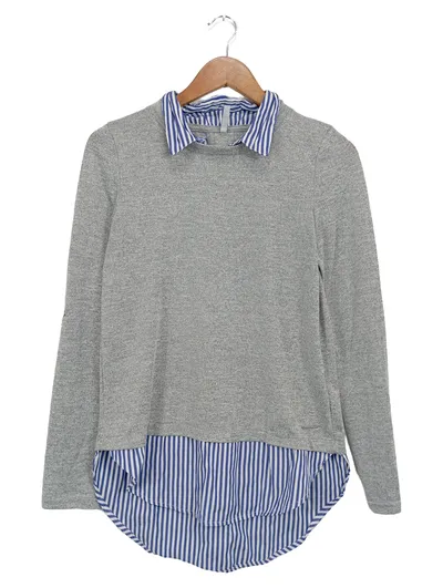 Hollys Damen Hemdbluse Grau S Casual Layer-Look Streifen