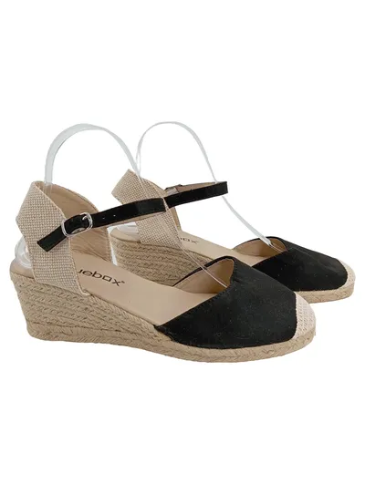 Bluebox Damen Espadrilles Keilabsatz Schwarz Beige Gr. 40 Sandaletten
