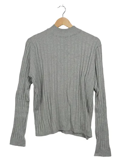 Takko Fashion Damen Pullover Rippstrick Stehkragen Grau Gr. L