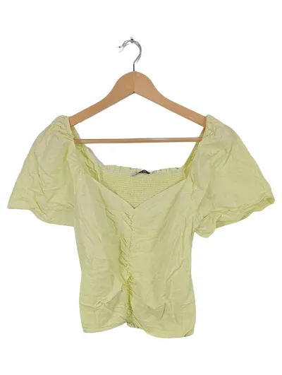 ORSAY Damen Bluse Gr. 34/XS Gelb Leinen Raffung Puffärmel Sommer