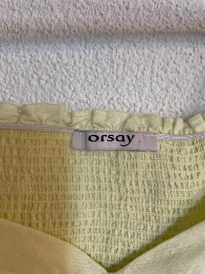 ORSAY Damen Bluse Gr. 34/XS Gelb Leinen Raffung Puffärmel Sommer