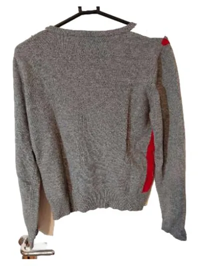 United Colors of Benetton Damen Pullover Argyle Wolle Gr. M Grau Rot