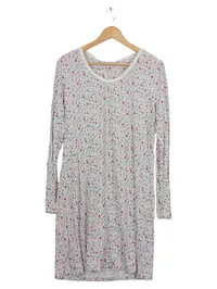 Esprit Nachthemd Damen Gr. 42/XL Weiß Blumenmuster Langarm Viskose 1