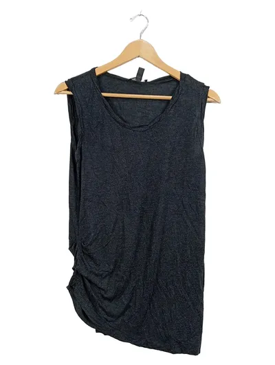 MANGO Damen Top Shirt Gr. XS 34 Grau Meliert Raffung Ärmellos Viskose