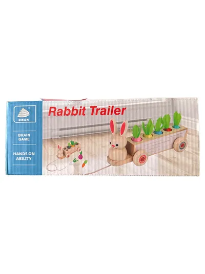 Holz Nachziehspielzeug Hase Rabbit Trailer Karotten Steckspiel ab 3 Jahre
