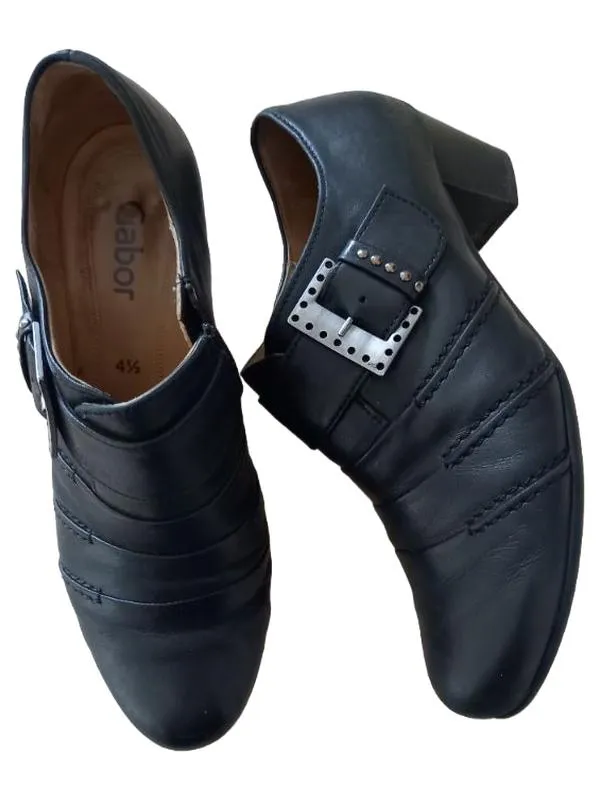 Gabor Damen Stiefelette Leder Schwarz Schnalle Blockabsatz Gr. 37,5 3