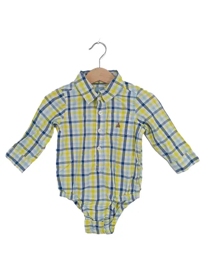 babyGap Baby Body Hemd kariert Langarm Gr. 80 12-18 Monate Blau Gelb