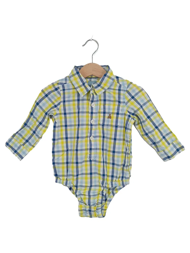 babyGap Baby Body Hemd kariert Langarm Gr. 80 12-18 Monate Blau Gelb 1