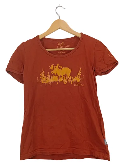 Elkline Damen T-Shirt Gr. 36 Orange Elch Yellowstone Print