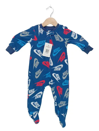 Nike Baby Schlafanzug Strampler Fleece Gr. 68/74 Blau Logo-Print