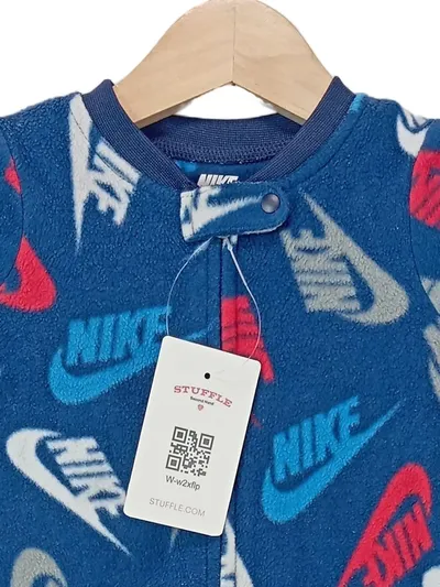 Nike Baby Schlafanzug Strampler Fleece Gr. 68/74 Blau Logo-Print