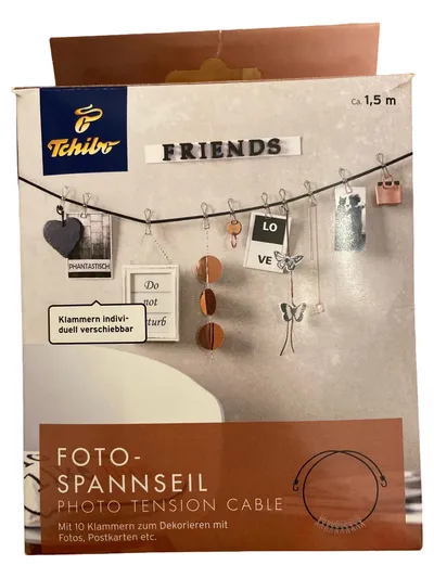 Tchibo Foto Spannseil Karten- Fotohalter Schwarz Minimalistisch 150 cm