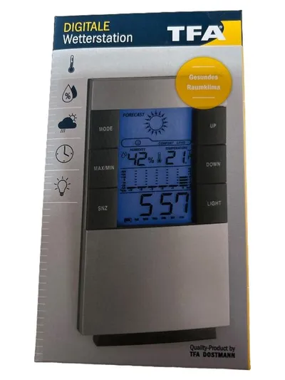 TFA Digitale Wetterstation 35.1087 Silber Funk Wettervorhersage Raumklima