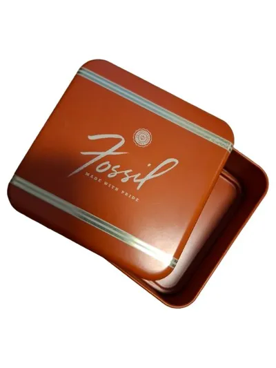 Fossil Blechdose Vintage Orange Uni Aufbewahrungsbox Logo Schriftzug 11cm