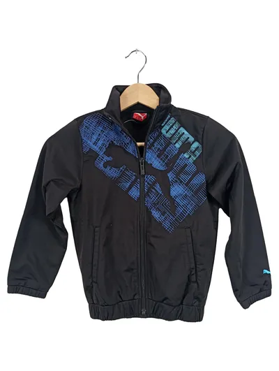 PUMA Trainingsjacke Kinder Gr. 116 Schwarz Blau Sportjacke Zip