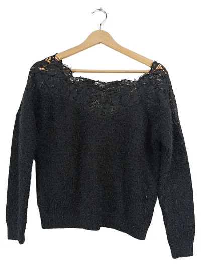 ONLY Damen Pullover mit Spitze Schwarz Gr. S Flauschig Feminin