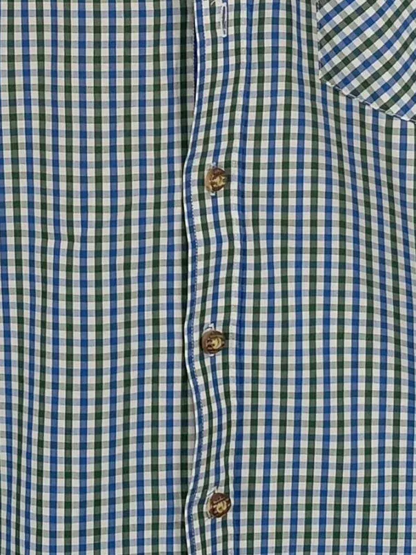 Cortina Herren Freizeithemd Kurzarm Kariert Gr. 43/44 Blau Grün 3