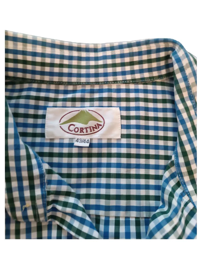 Cortina Herren Freizeithemd Kurzarm Kariert Gr. 43/44 Blau Grün 5