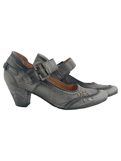 Maciejka Damen Mary Jane Pumps Gr. 36 Grau Leder Absatz 7cm Schnalle