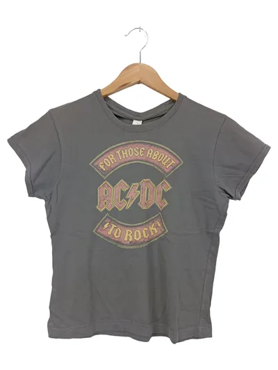 Gildan T-Shirt AC/DC Damen Gr. L Grau For Those About To Rock Fanshirt Band Logo