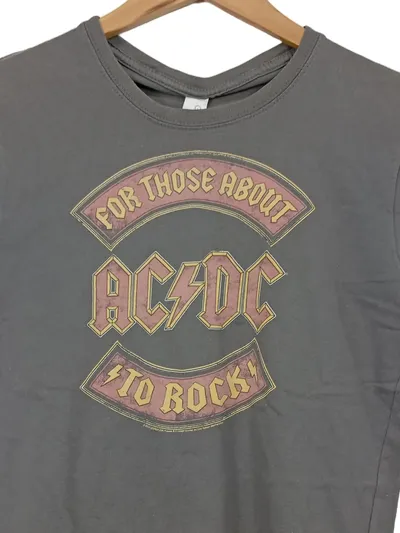 Gildan T-Shirt AC/DC Damen Gr. L Grau For Those About To Rock Fanshirt Band Logo