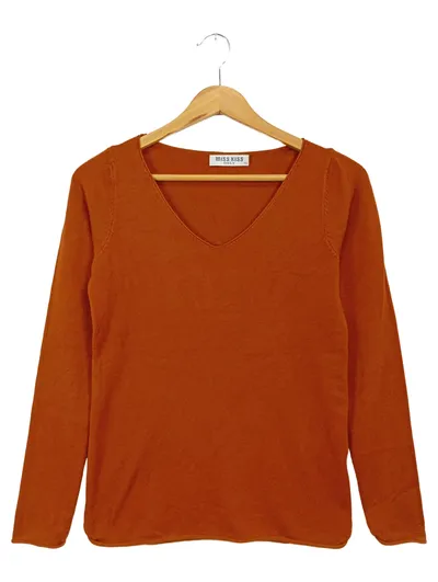 Miss Kiss Damen Pullover Gr. 40/L Orange V-Ausschnitt Langarm Casual