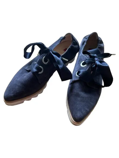 Högl Damen Schnürschuhe Gr. 38.5 Blau Modern Plateau Schleife