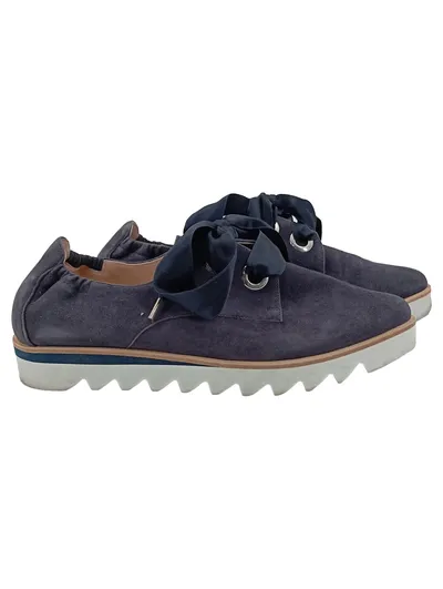 Högl Damen Schnürschuhe Gr. 38.5 Blau Modern Plateau Schleife