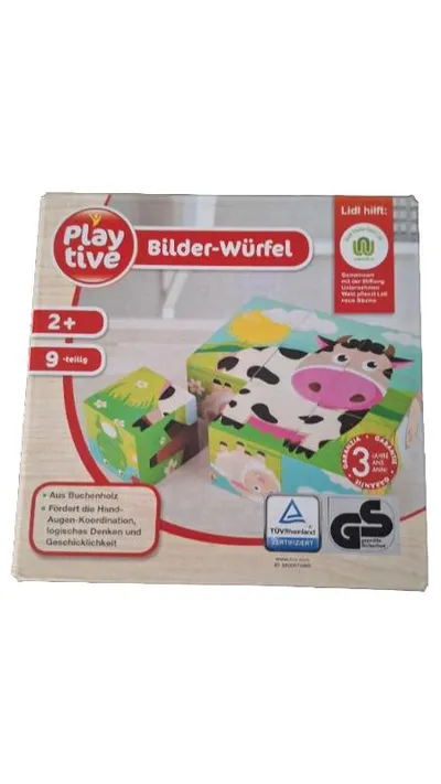 Playtive Bilderwürfel Steckspiel Holz Mehrfarbig Kinder Bauernhof Tiere Puzzle