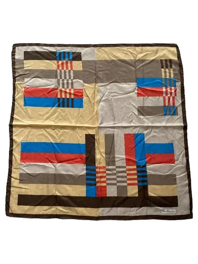 GIM RENOIR Damen Halstuch Seidentuch Geometrisch Mehrfarbig Vintage