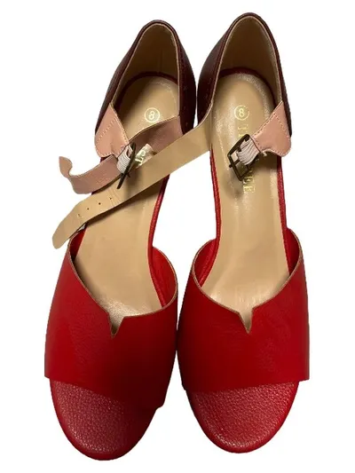 Tinstree Damen Sandaletten Rot Gr. 39 Blockabsatz Holzoptik Riemchen