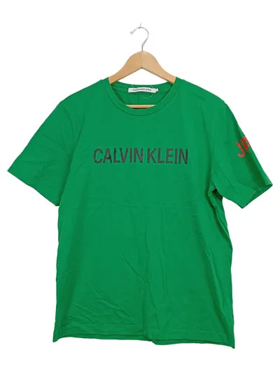 Calvin Klein Jeans T-Shirt Herren Gr. L Grün Logo Print Baumwolle