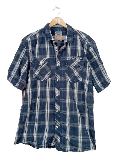 Southern Territory Herren Freizeithemd Kariert Blau Gr. XXL Kurzarm Baumwolle