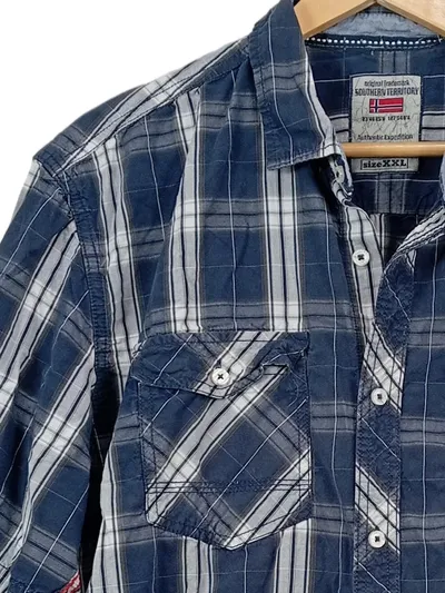 Southern Territory Herren Freizeithemd Kariert Blau Gr. XXL Kurzarm Baumwolle