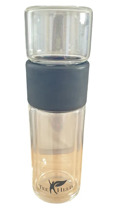 TEEHELD Teeflasche Glas Trinkflasche 400ml Transparent mit Sieb