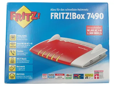 AVM FRITZ!Box 7490 WLAN Router VDSL ADSL DECT Gigabit LAN USB Rot