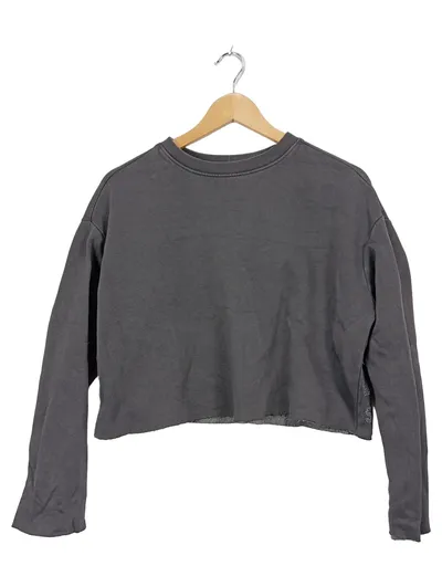 ONLY Damen Cropped Sweatshirt Gr. M Grau Schriftzug Pullover