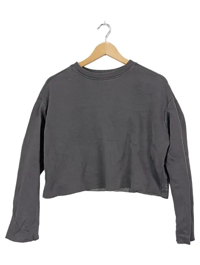 ONLY Damen Cropped Sweatshirt Gr. M Grau Schriftzug Pullover