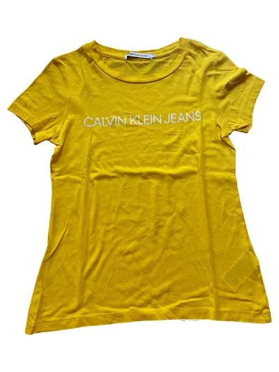Calvin Klein Jeans Damen T-Shirt Gelb Gr. 36/S Casual Logo-Print