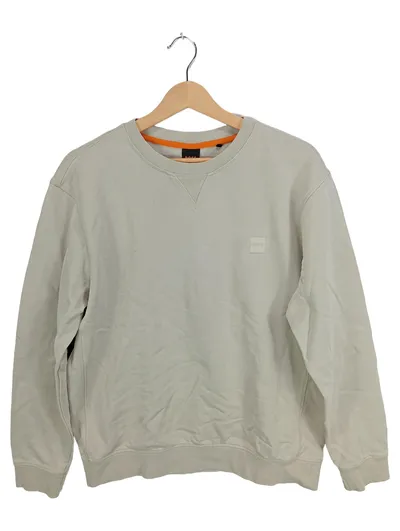 BOSS Herren Sweatshirt Gr. 50 L Beige Baumwolle Rundhals Logo Patch