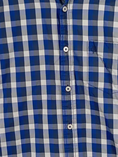 Marc O'Polo Herren Freizeithemd Kariert Blau Langarm Gr. 38/S Baumwolle