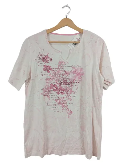 Adagio Damen T-Shirt Gr. 42/XL Rosa Blumenprint Beach Strass