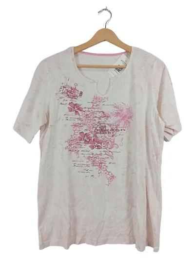 Adagio Damen T-Shirt Gr. 42/XL Rosa Blumenprint Beach Strass