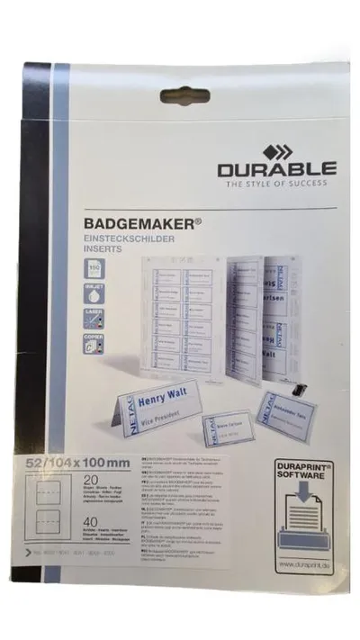 Durable BADGEMAKER Einsteckschilder Inserts 52/104x100mm 20 Blatt 40 Schilder