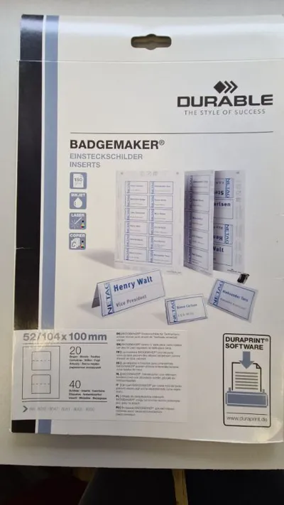 Durable BADGEMAKER Einsteckschilder Inserts 52/104x100mm 20 Blatt 40 Schilder