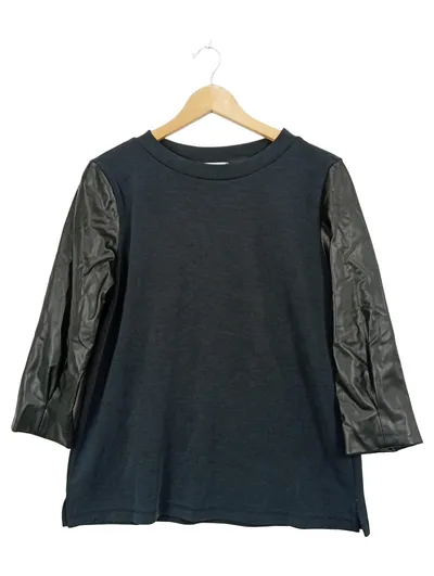 Street One Damen Shirt Kunstlederärmel Gr. 38/M Grau Modal Urban