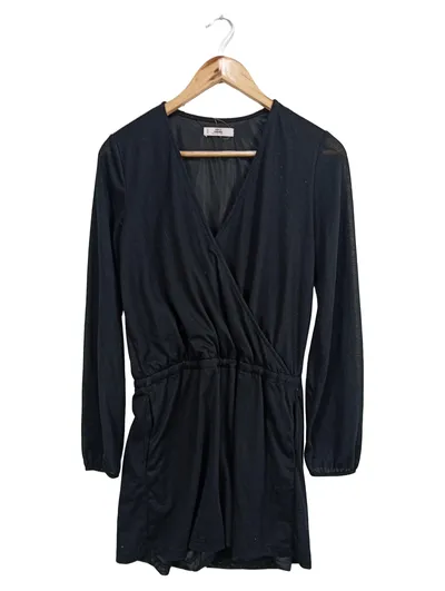 MNG Damen Wickelkleid Gr. 36/S Schwarz Viskose Freizeitkleid Uni Raffungen