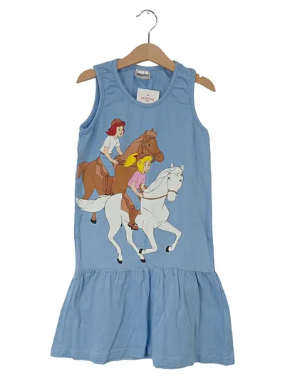 Bibi & Tina Mädchen Kleid Blau Tiermotive Rüschen Baumwolle Gr. 134